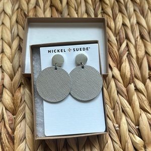 Nickel & Suede Silver Leaf Disc Statement Earrings